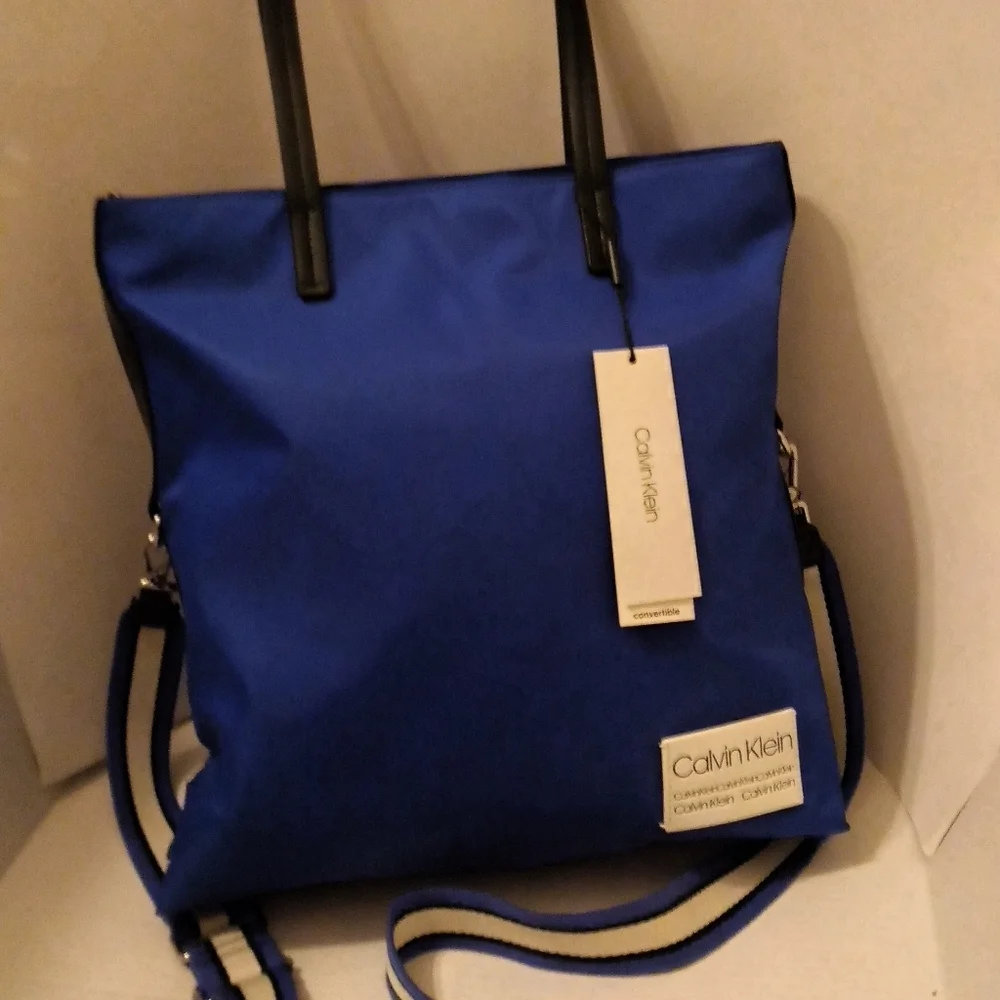 Calvin Klein Royal Blue White & Black Large Satchel Tote